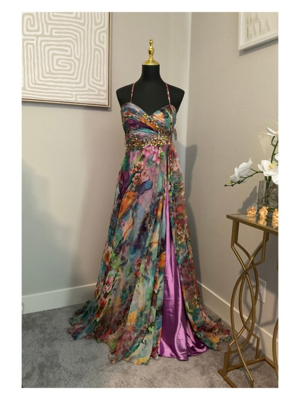 Cassandra Stone Mac Duggal 6290A Butterfly Floral Crystal Gown Size 10